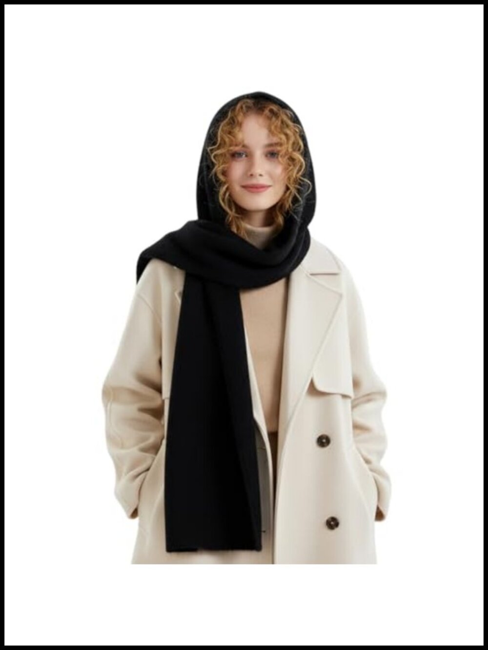Wool Blend Hooded Scarf 2-in-1 Knitted Hat & Neck Warmer